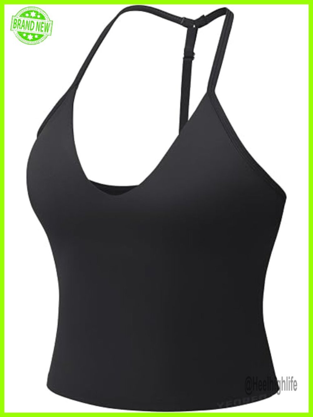 Women's Impact Halter Tank Top Strappy Padded Open Back Deep V Neck Built-in